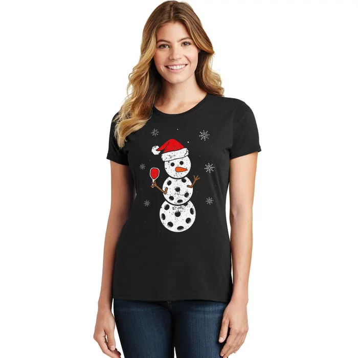 Santa Hat Snowman Gifts For Xmas Pickleball Women's T-Shirt