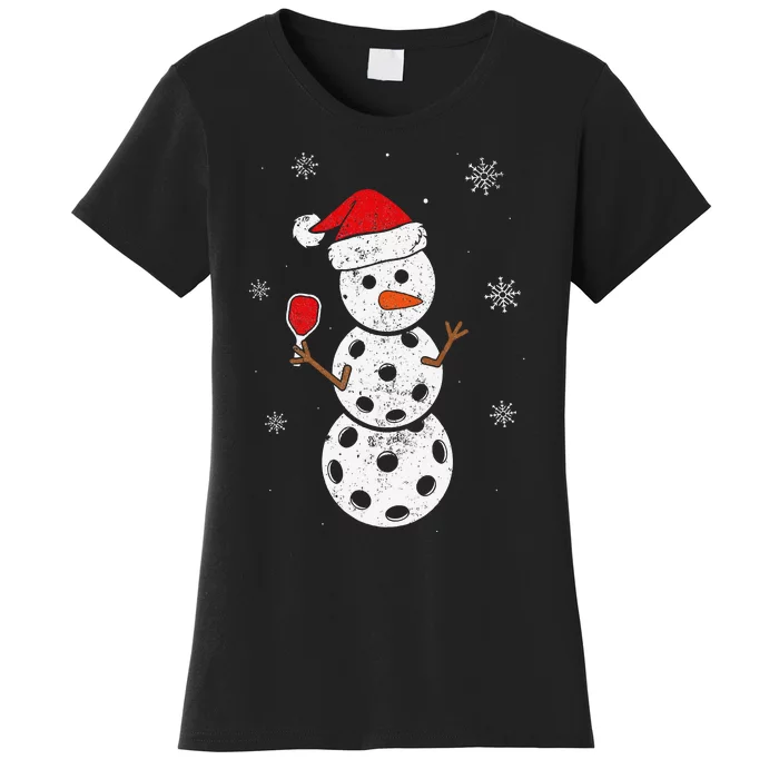 Santa Hat Snowman Gifts For Xmas Pickleball Women's T-Shirt