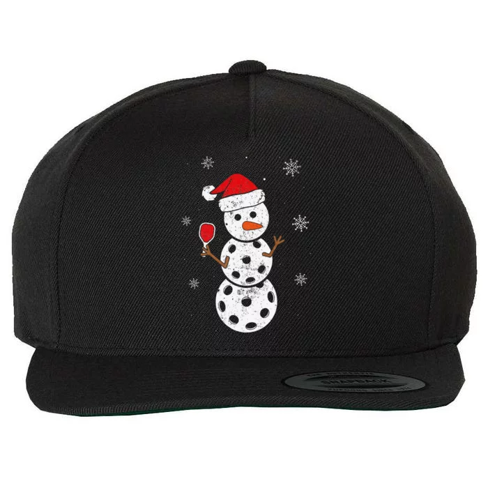 Santa Hat Snowman Gifts For Xmas Pickleball Wool Snapback Cap