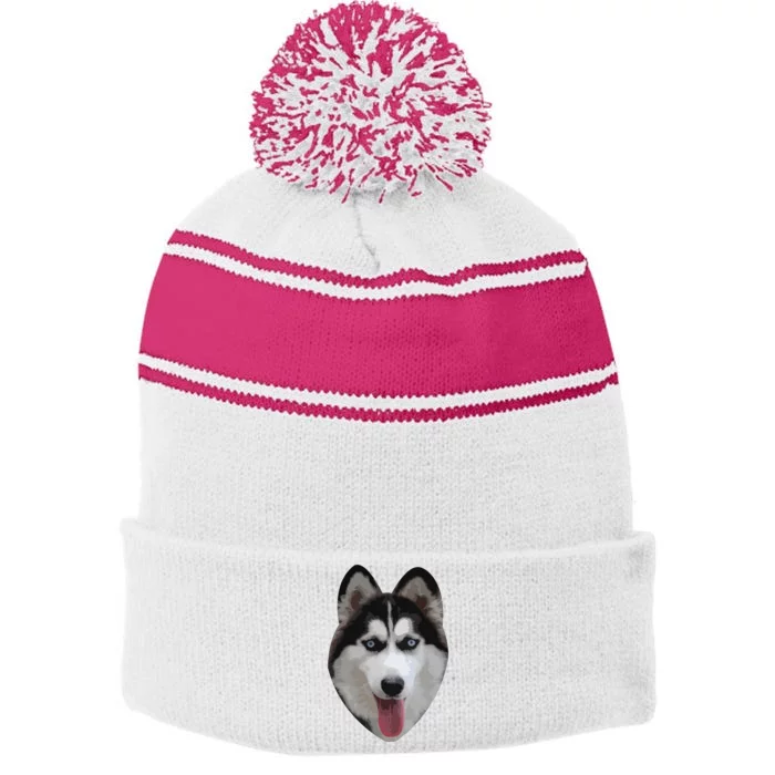 Siberian Husky Stripe Pom Pom Beanie