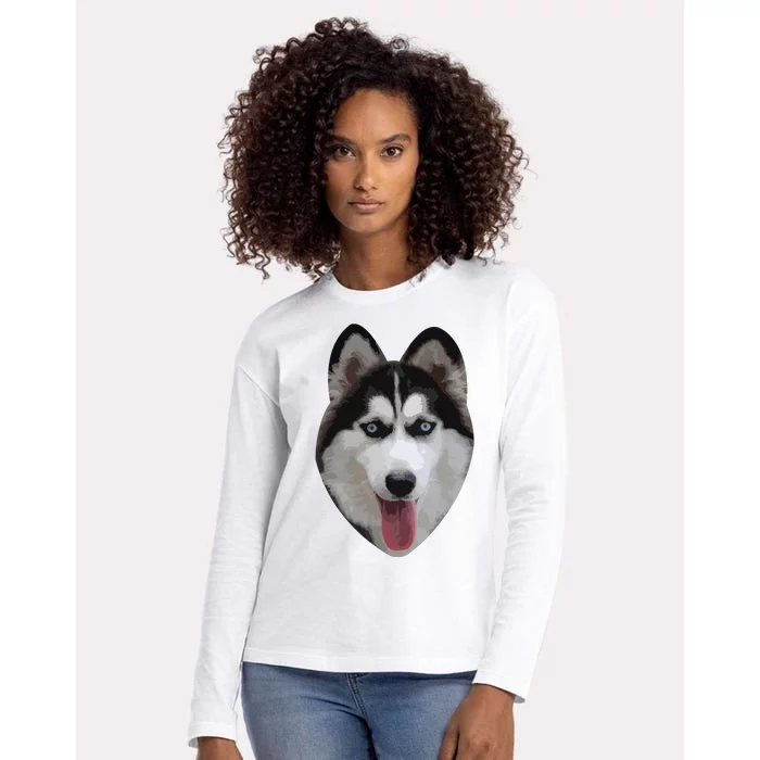 Siberian Husky Womens Cotton Relaxed Long Sleeve T-Shirt