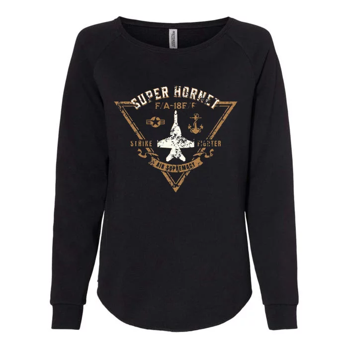 Super Hornet Strike Fighter Jet Distressed Design Womens California Wash Sweatshirt