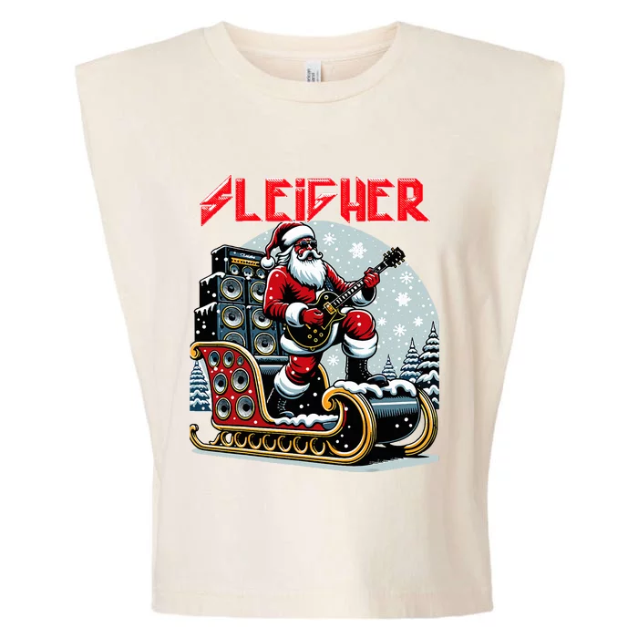 Sleigher Hail Santa Heavy Metal Christmas Rock Xmas Art Garment-Dyed Women's Muscle Tee