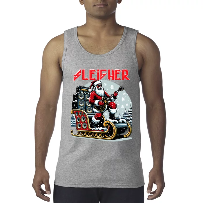 Sleigher Hail Santa Heavy Metal Christmas Rock Xmas Art Tank Top