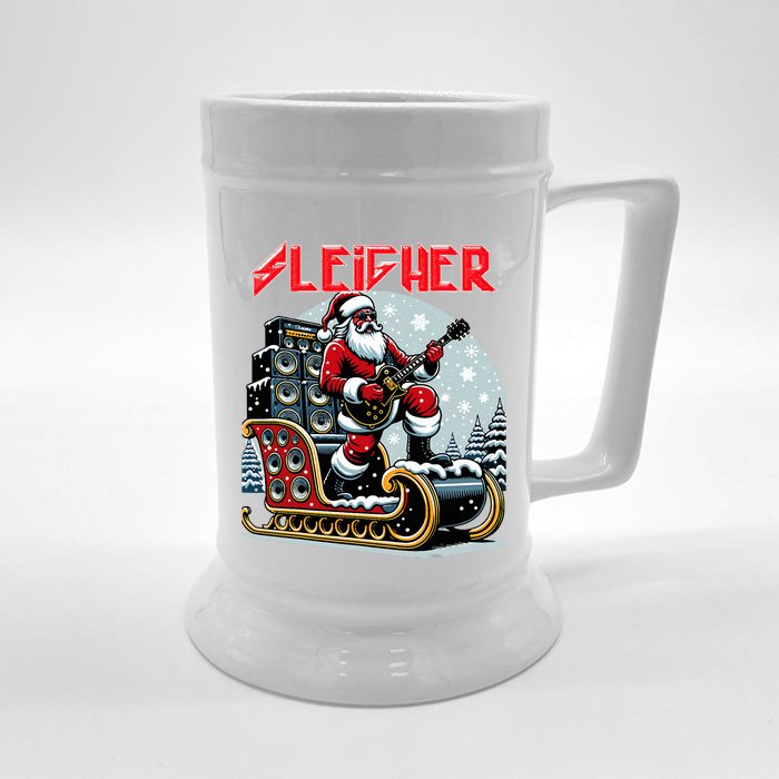 Sleigher Hail Santa Heavy Metal Christmas Rock Xmas Art Front & Back Beer Stein