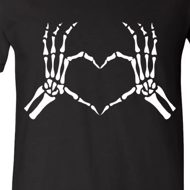 Skeletons Hands Shaped Heart Halloween V-Neck T-Shirt