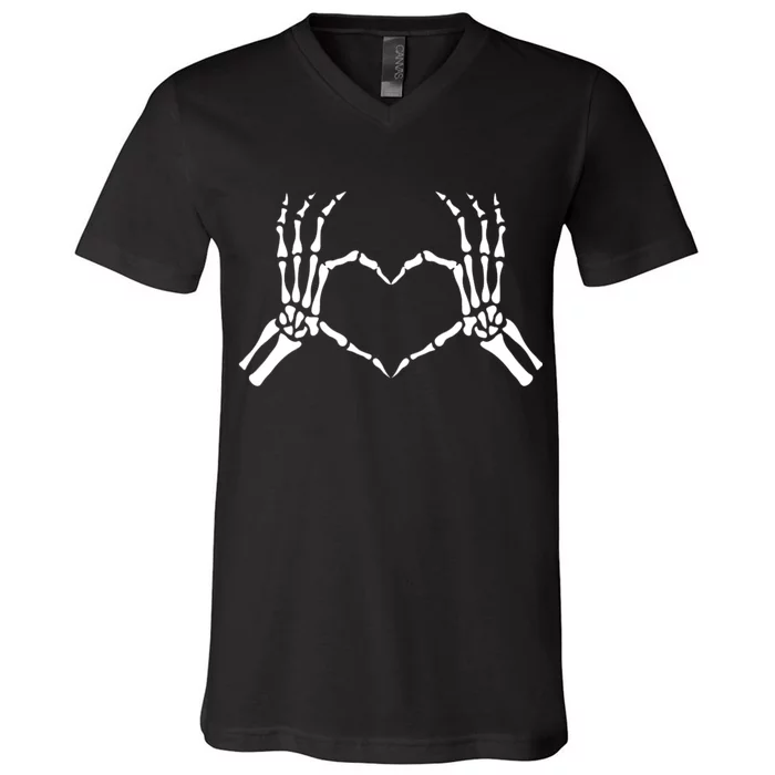 Skeletons Hands Shaped Heart Halloween V-Neck T-Shirt