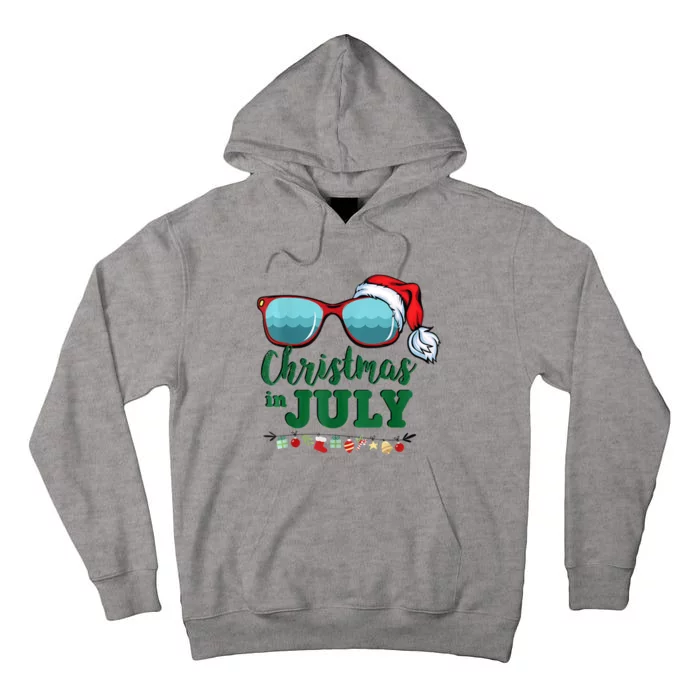 Santa Hat Sunglasses Summer Christmas In July Gift Tall Hoodie