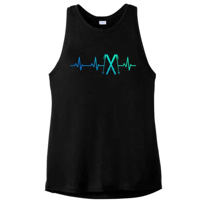 Skiing Heartbeat Skiing Enthusiast Gift Ladies Tri-Blend Wicking Tank