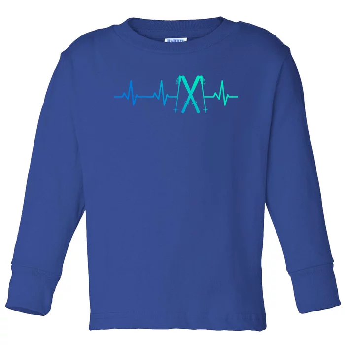 Skiing Heartbeat Skiing Enthusiast Gift Toddler Long Sleeve Shirt