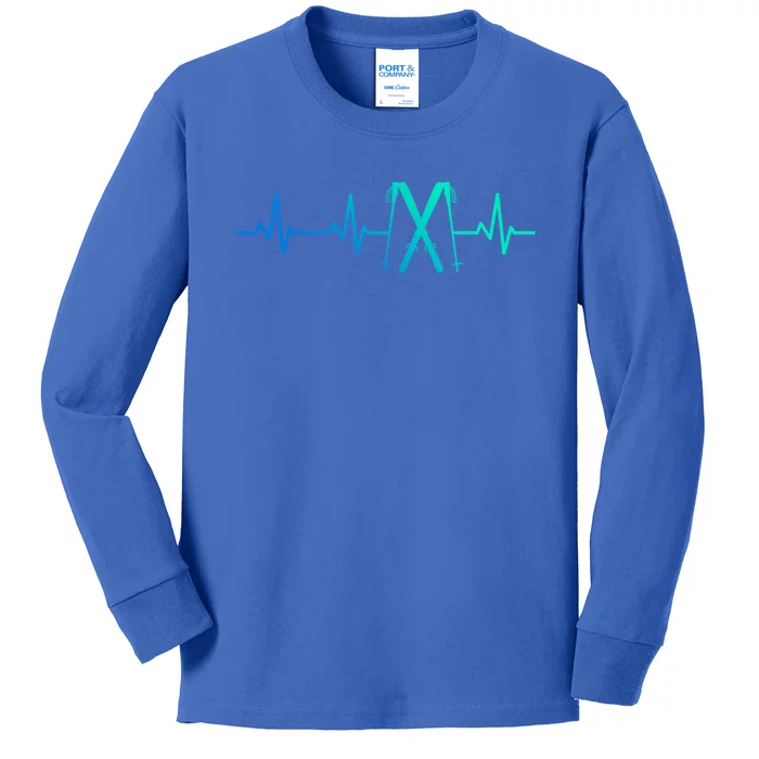 Skiing Heartbeat Skiing Enthusiast Gift Kids Long Sleeve Shirt