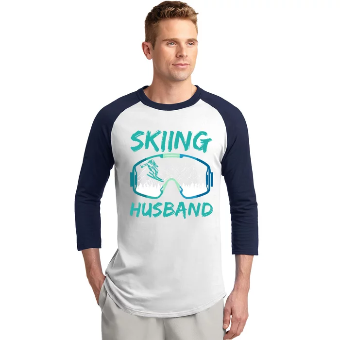 Skiing Husband Skier Lover Winter Sports Ski Gift Baseball Sleeve Shirt