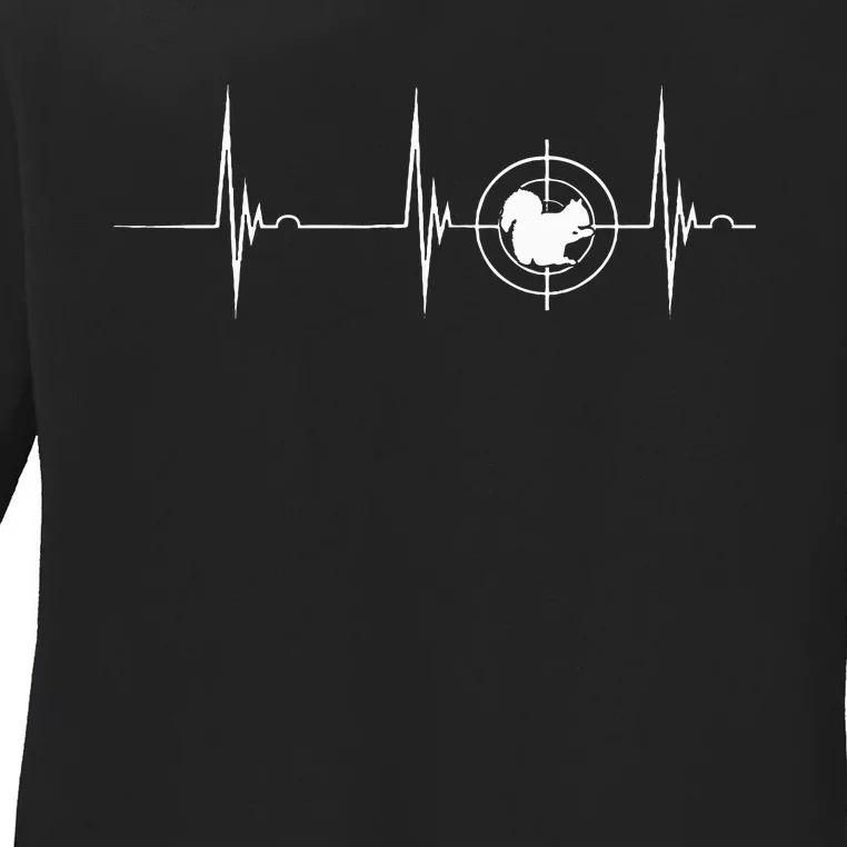 Squirrel Hunter Target Heartbeat EKG Pulse Squirrel Hunting Ladies Long Sleeve Shirt