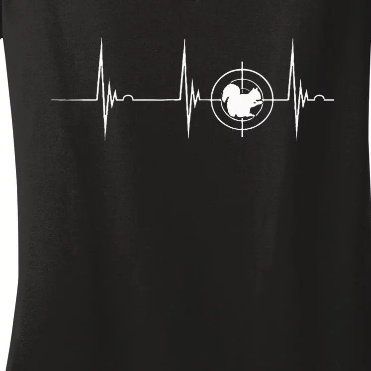 Squirrel Hunter Target Heartbeat EKG Pulse Squirrel Hunting Women's V-Neck T-Shirt