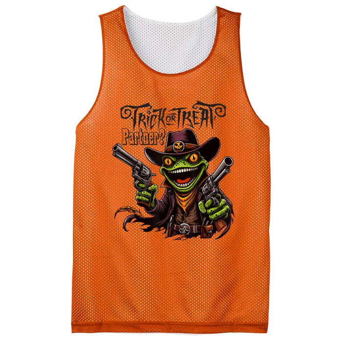 Scary Halloween Trick Or Treat Partner Spooky Cowboy Frog Mesh Reversible Basketball Jersey Tank