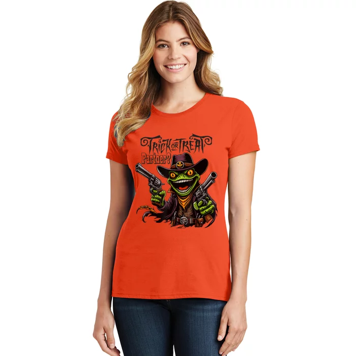 Scary Halloween Trick Or Treat Partner Spooky Cowboy Frog Women's T-Shirt