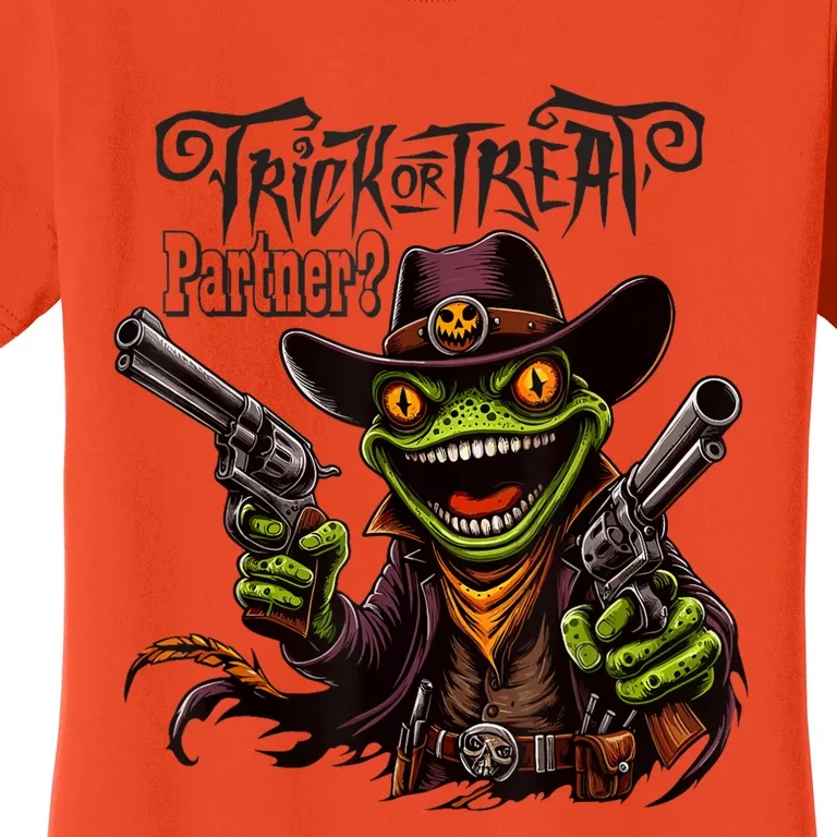 Scary Halloween Trick Or Treat Partner Spooky Cowboy Frog Women's T-Shirt