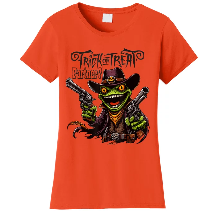 Scary Halloween Trick Or Treat Partner Spooky Cowboy Frog Women's T-Shirt