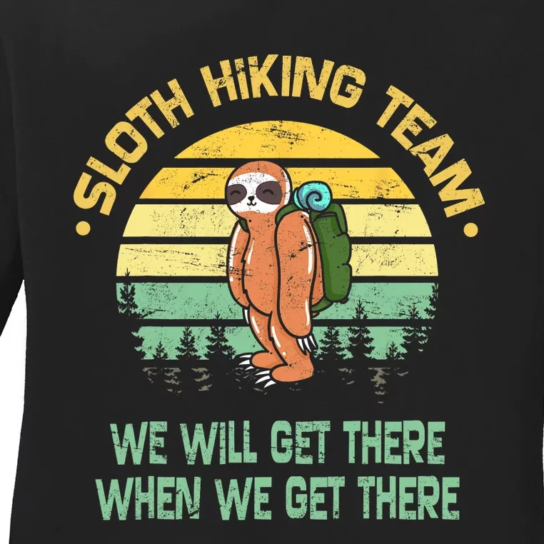 Sloth Hiking Team Hiker Camper Funny Retro Ladies Long Sleeve Shirt