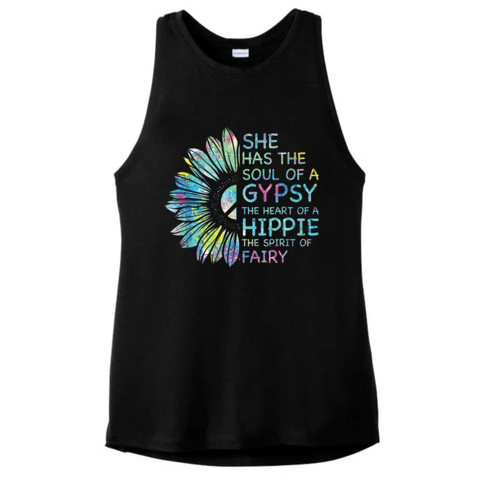 She has the soul of a gypsy the heart of a hippie and spirit Ladies Tri-Blend Wicking Tank