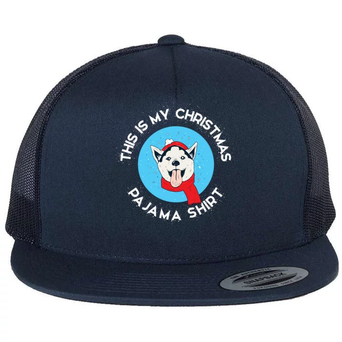 Siberian Husky This Is My Christmas Pajama Gift Flat Bill Trucker Hat