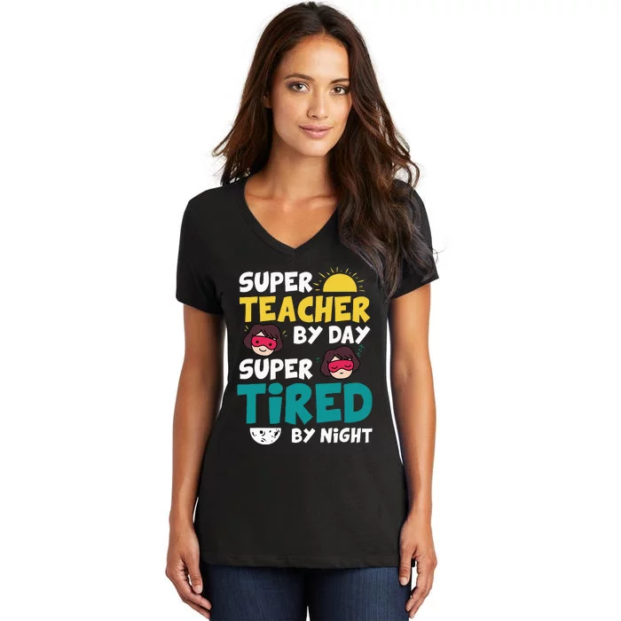 Super Hero Teacher Superheroes Funny Women's V-Neck T-Shirt