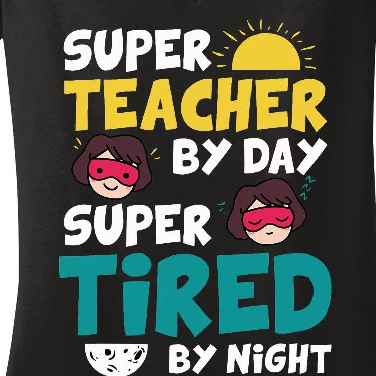 Super Hero Teacher Superheroes Funny Women's V-Neck T-Shirt