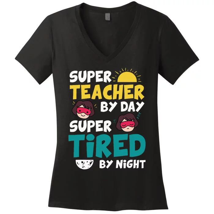 Super Hero Teacher Superheroes Funny Women's V-Neck T-Shirt