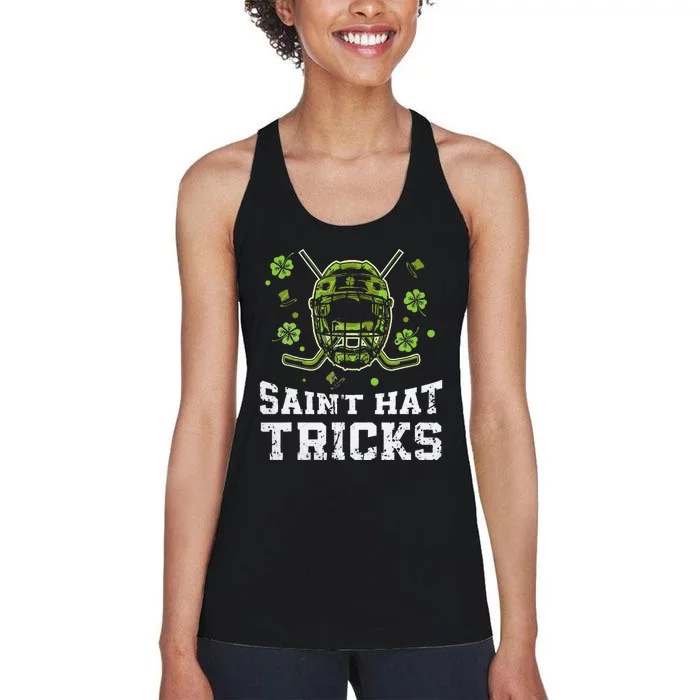 Saint Hat Tricks Funny St. Patrick's Day Hockey Irish Women's Racerback Tank