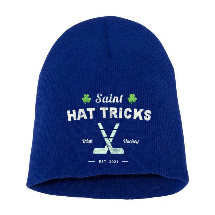 Saint Hat Tricks Funny St Patrick's Day Irish Hockey Club Gift Short Acrylic Beanie