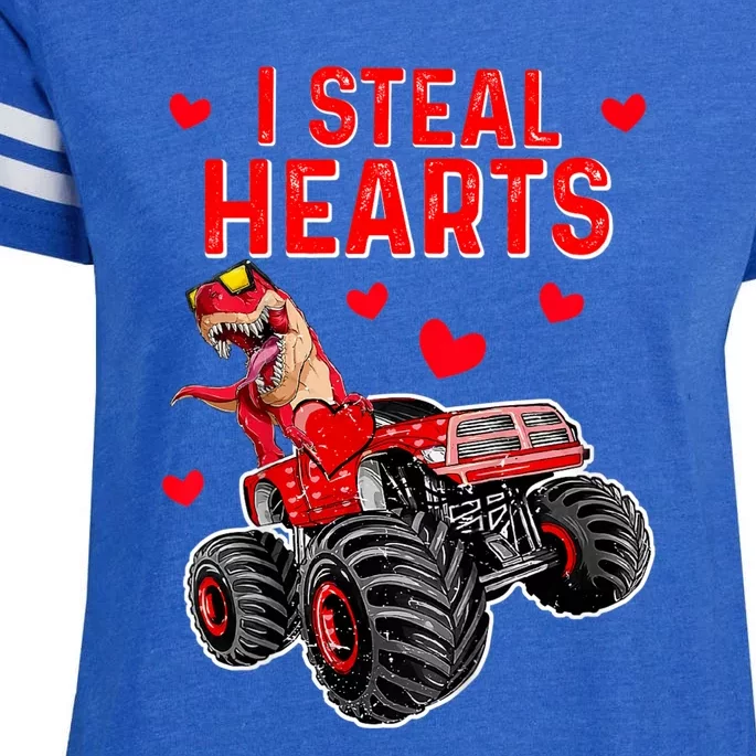 Steal Hearts T Rex Monster Truck Valentines Day Enza Ladies Jersey Football T-Shirt