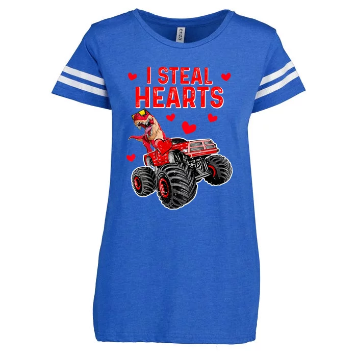 Steal Hearts T Rex Monster Truck Valentines Day Enza Ladies Jersey Football T-Shirt