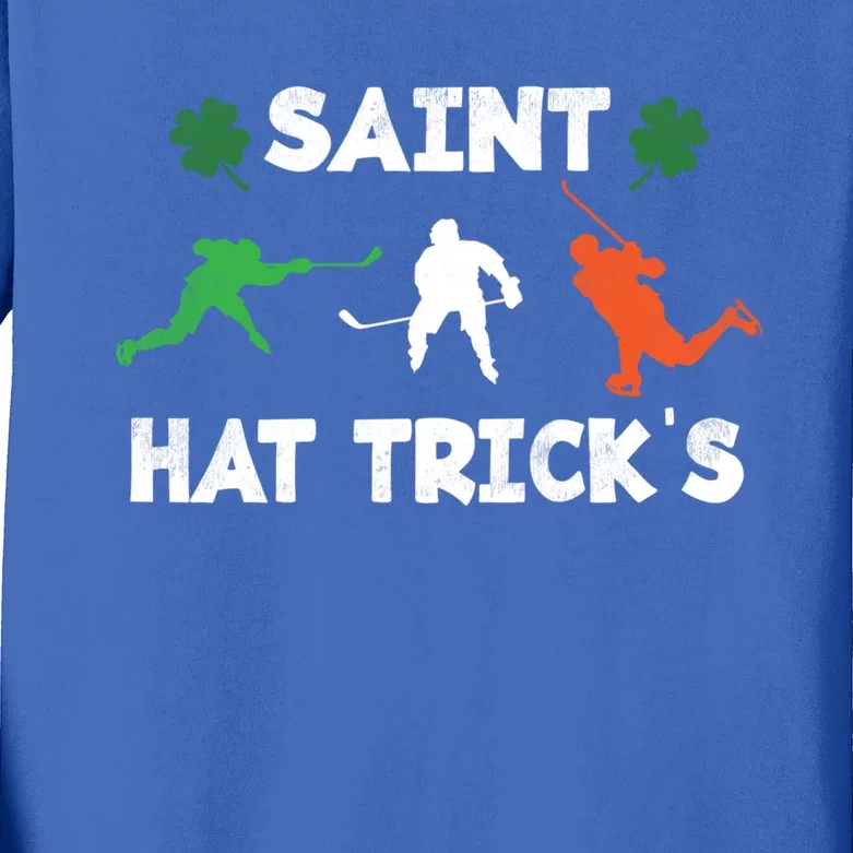 Saint Hat Tricks Irish Hockey Player St Patty's Day Clover Funny Gift Kids Long Sleeve Shirt