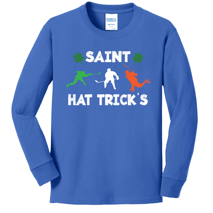 Saint Hat Tricks Irish Hockey Player St Patty's Day Clover Funny Gift Kids Long Sleeve Shirt