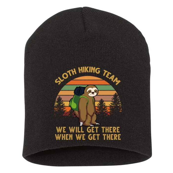 Sloth Hiking Team Funny Hiking Gift Short Acrylic Beanie