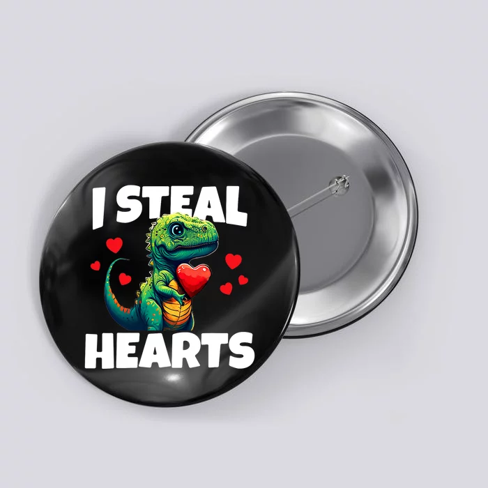 Steal Hearts Trex Dino Baby Boy Valentines Day Button