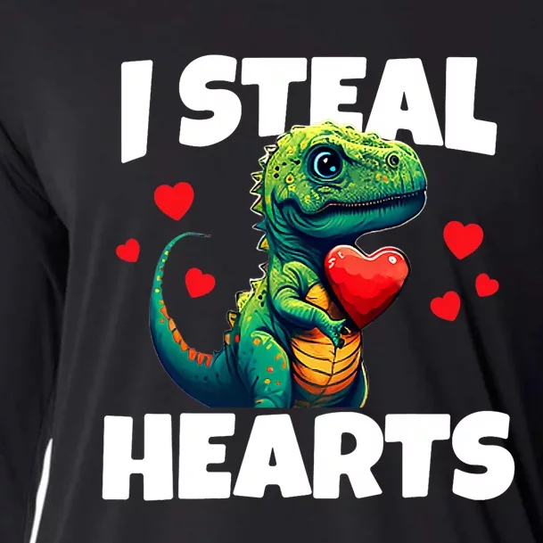 Steal Hearts Trex Dino Baby Boy Valentines Day Cooling Performance Long Sleeve Crew