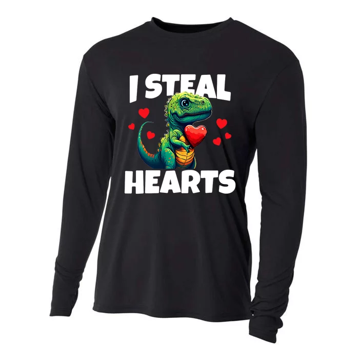 Steal Hearts Trex Dino Baby Boy Valentines Day Cooling Performance Long Sleeve Crew