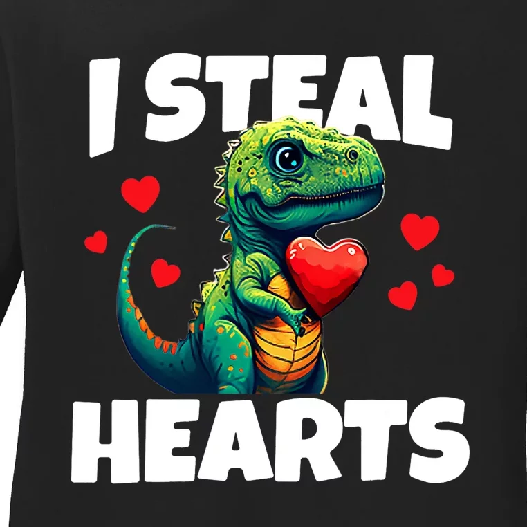 Steal Hearts Trex Dino Baby Boy Valentines Day Ladies Long Sleeve Shirt