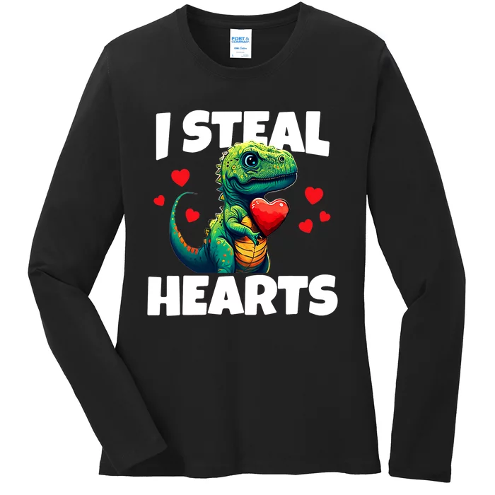 Steal Hearts Trex Dino Baby Boy Valentines Day Ladies Long Sleeve Shirt