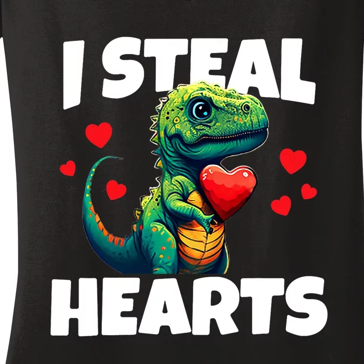 Steal Hearts Trex Dino Baby Boy Valentines Day Women's V-Neck T-Shirt