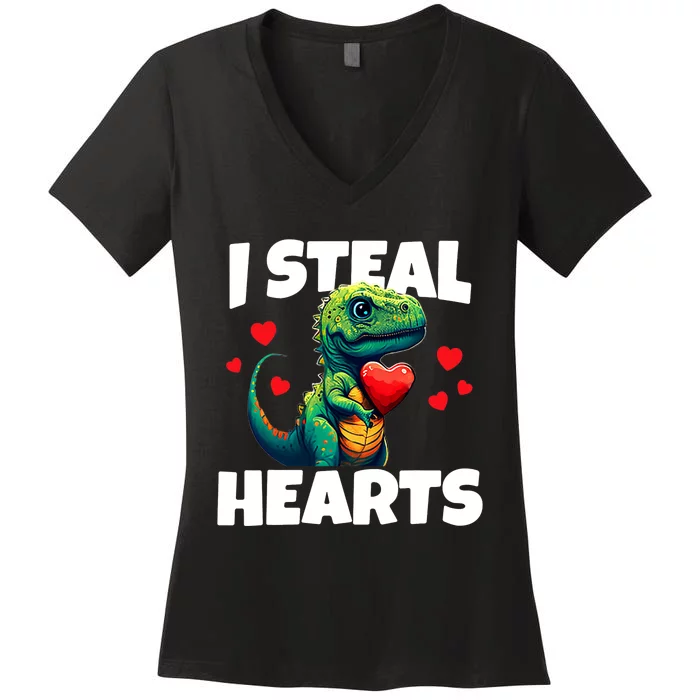 Steal Hearts Trex Dino Baby Boy Valentines Day Women's V-Neck T-Shirt