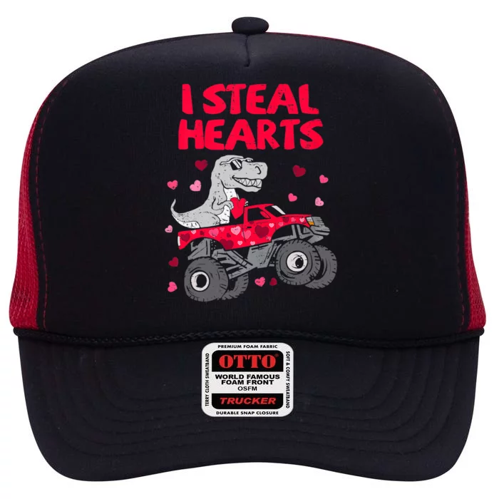 Steal Hearts T Rex Monster Truck Boy Valentines Day High Crown Mesh Trucker Hat