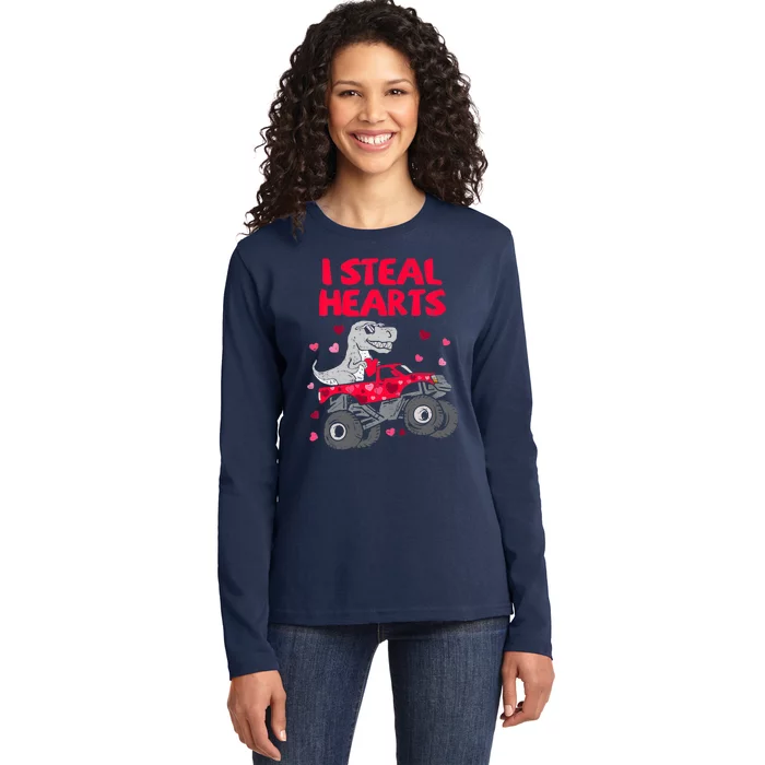 Steal Hearts T Rex Monster Truck Boy Valentines Day Ladies Long Sleeve Shirt