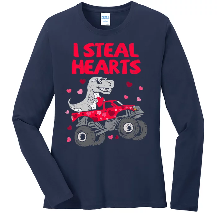 Steal Hearts T Rex Monster Truck Boy Valentines Day Ladies Long Sleeve Shirt