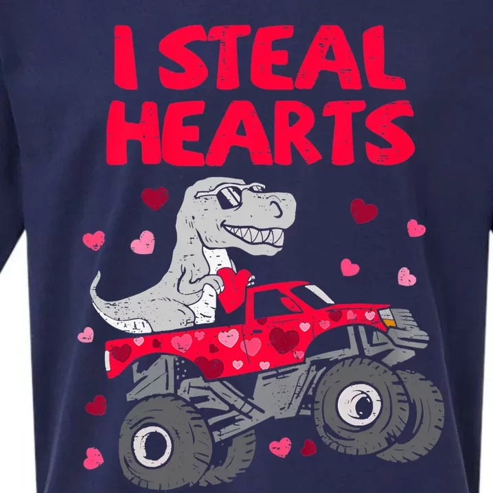 Steal Hearts T Rex Monster Truck Boy Valentines Day Sueded Cloud Jersey T-Shirt