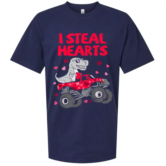 Steal Hearts T Rex Monster Truck Boy Valentines Day Sueded Cloud Jersey T-Shirt