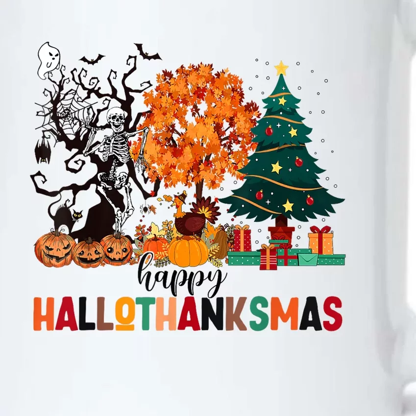 Skeleton Halloween Thanksgiving Xmas Happy Hallothanksmas Black Color Changing Mug