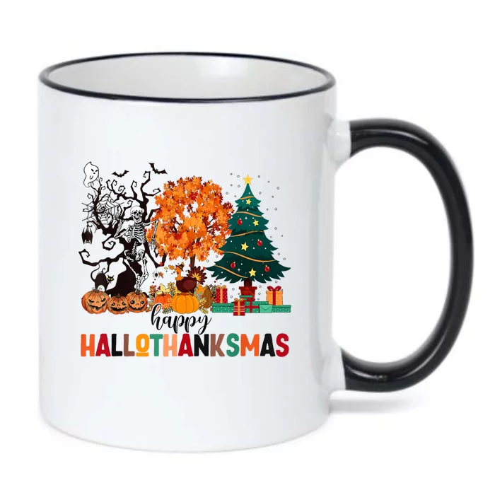 Skeleton Halloween Thanksgiving Xmas Happy Hallothanksmas Black Color Changing Mug