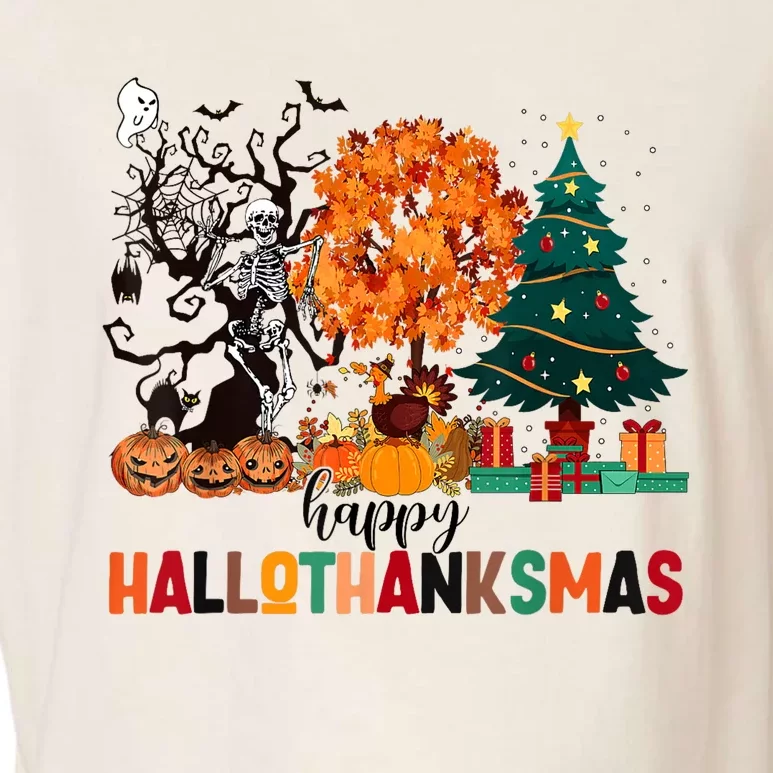 Skeleton Halloween Thanksgiving Xmas Happy Hallothanksmas Garment-Dyed Women's Muscle Tee